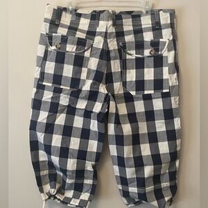 Mens Plaid Blue White Mid Leg Length Cargo Cotton Summer Shorts Sz 32